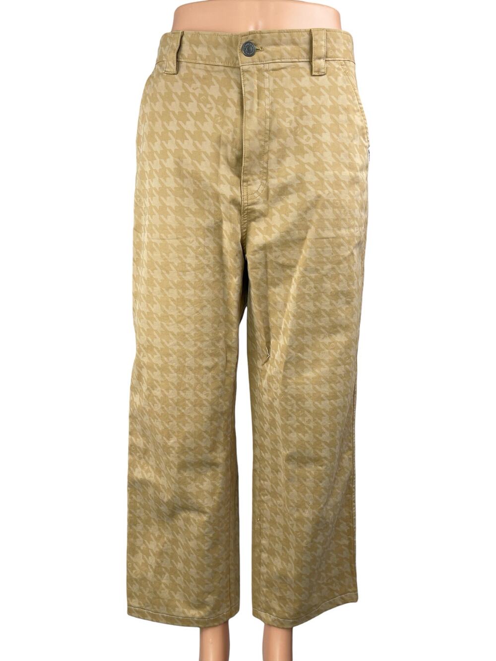 Tommy Jeans Womens Beige Houndstooth High Rise Wide Leg Trousers Dress Pants L